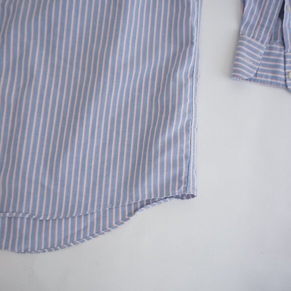 Stafford Blue White Pinstripe Wrinkle-Free Oxford Regular Fit Button Dress Shirt - Picture 5 of 10